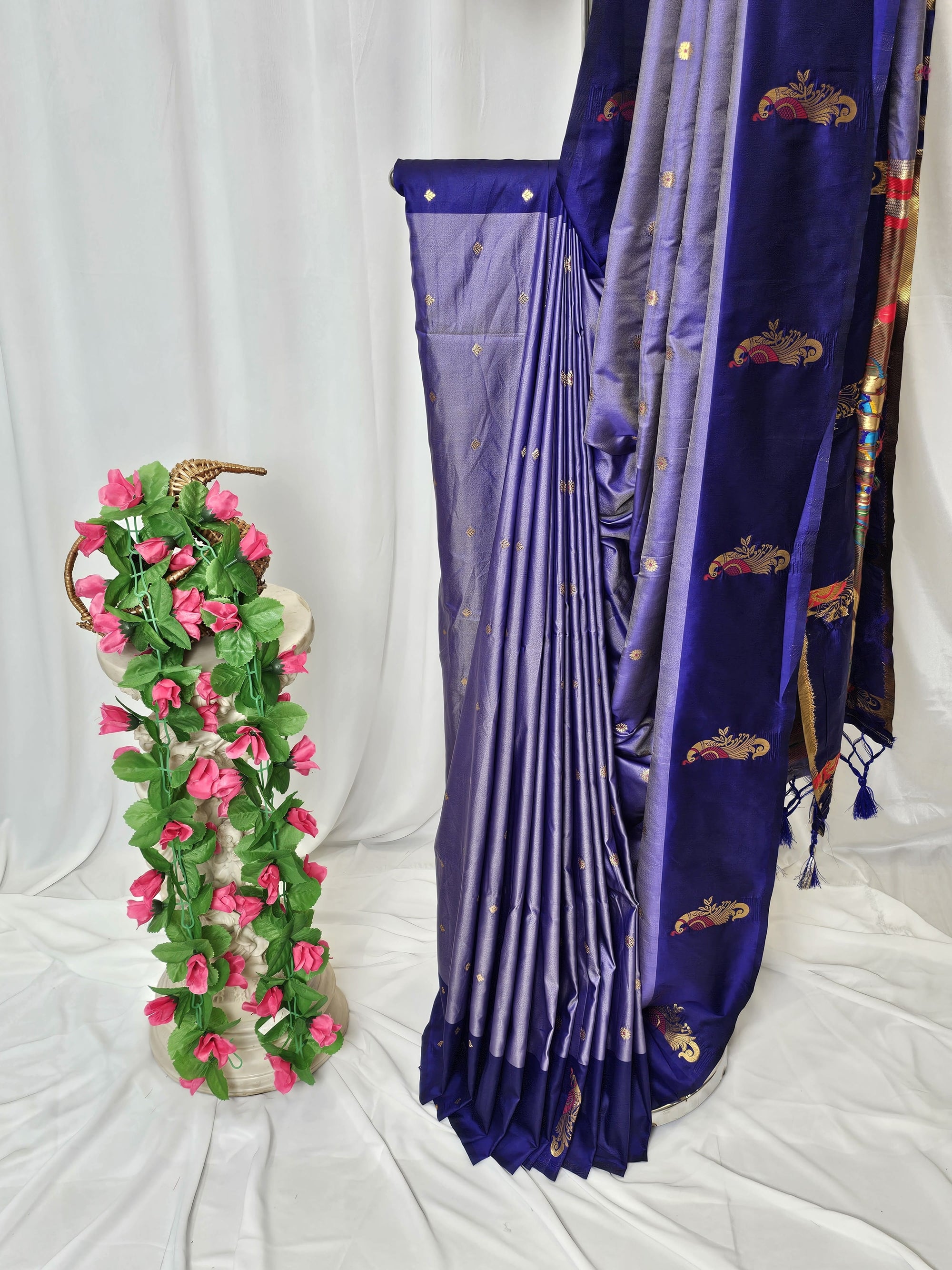 Purple Soft-Silk Paithani Saree with Gold Zari Open Border & Peacock Pallu – Wedding & Festive Wear