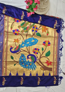 Purple Soft-Silk Paithani Saree with Gold Zari Open Border & Peacock Pallu – Wedding & Festive Wear