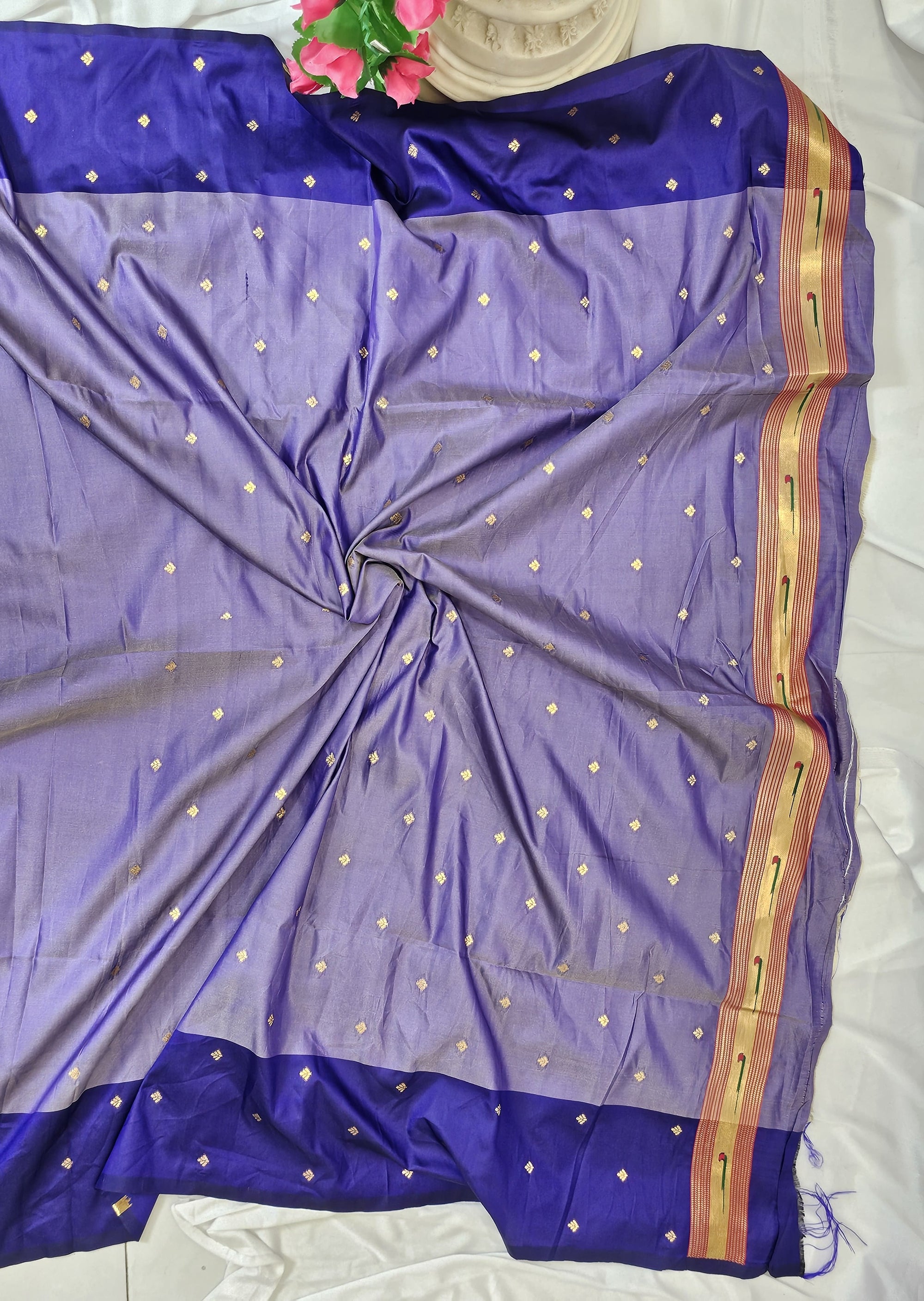 Purple Soft-Silk Paithani Saree with Gold Zari Open Border & Peacock Pallu – Wedding & Festive Wear