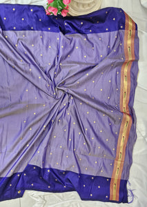 Purple Soft-Silk Paithani Saree with Gold Zari Open Border & Peacock Pallu – Wedding & Festive Wear