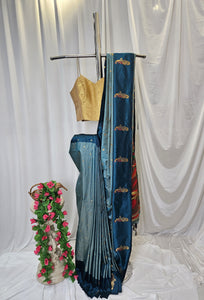 Sea Green Soft-Silk Paithani Saree with Teal Blue Border, Gold Zari Open Border & Peacock Pallu Wedding & Festive Wear