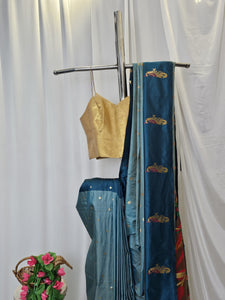 Sea Green Soft-Silk Paithani Saree with Teal Blue Border, Gold Zari Open Border & Peacock Pallu Wedding & Festive Wear
