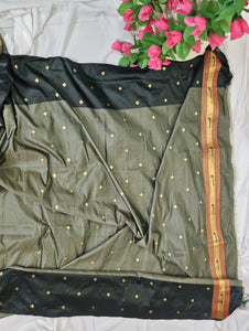 Olive Green Soft-Silk Paithani Saree with Dark Bottle Green Border, Gold Zari Open Border & Peacock Pallu  Wedding & Festive Wear