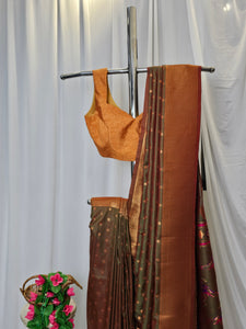 Olive Green Soft-Silk/Semi-Silk Paithani Saree with Gold Zari Peacock & Narali Border  Wedding & Festive Wear