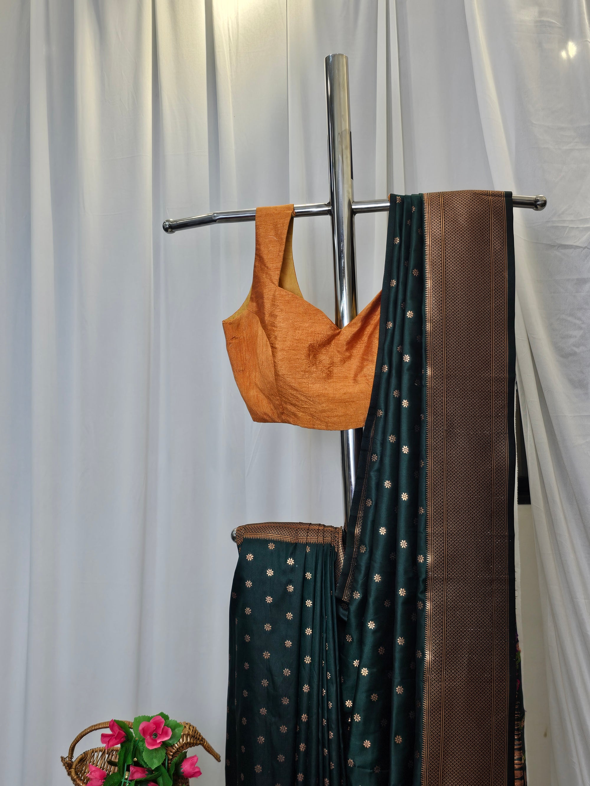 Dark Green Soft-Silk/Semi-Silk Paithani Saree with Gold Zari Peacock & Narali Border Wedding & Festive Wear