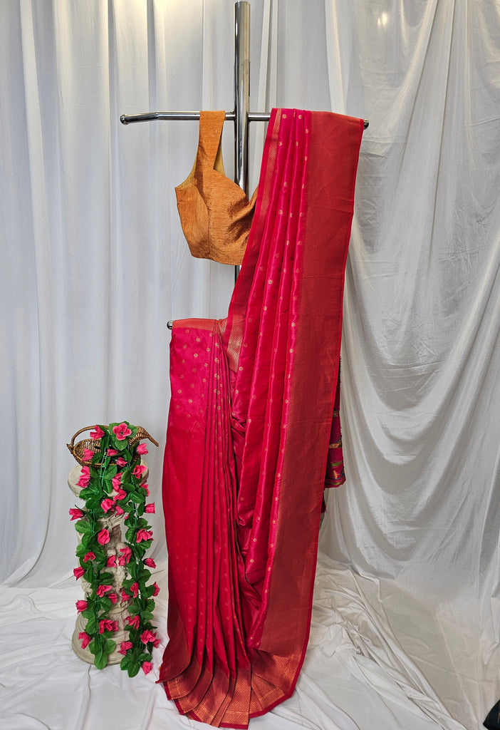 Rani Pink Soft-Silk/Semi-Silk Paithani Saree with Gold Zari Peacock & Narali Border – Wedding & Festive Wear