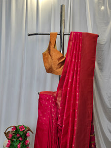 Rani Pink Soft-Silk/Semi-Silk Paithani Saree with Gold Zari Peacock & Narali Border – Wedding & Festive Wear