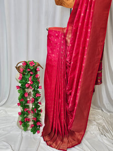 Rani Pink Soft-Silk/Semi-Silk Paithani Saree with Gold Zari Peacock & Narali Border – Wedding & Festive Wear