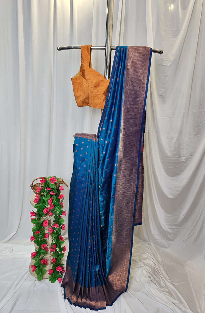 Royal Blue Soft-Silk/Semi-Silk Paithani Saree with Gold Zari Peacock & Narali Border  Wedding & Festive Wear