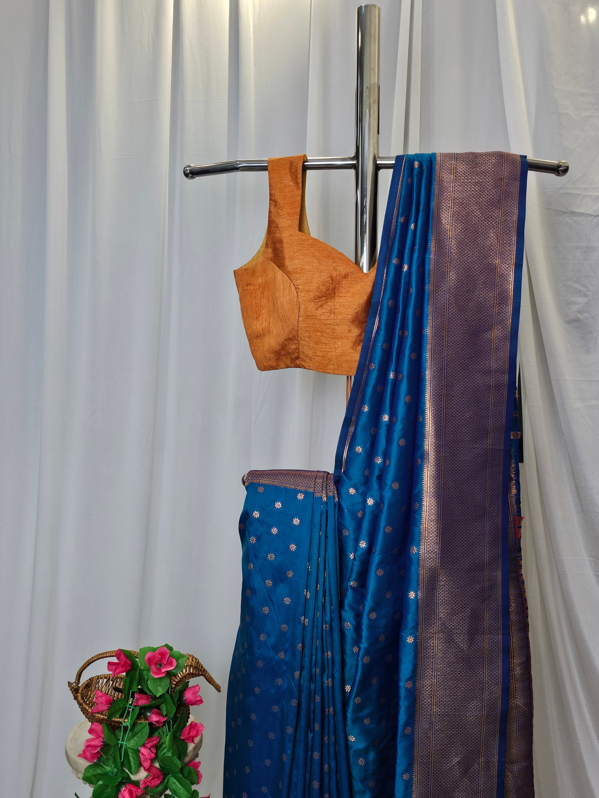 Royal Blue Soft-Silk/Semi-Silk Paithani Saree with Gold Zari Peacock & Narali Border  Wedding & Festive Wear