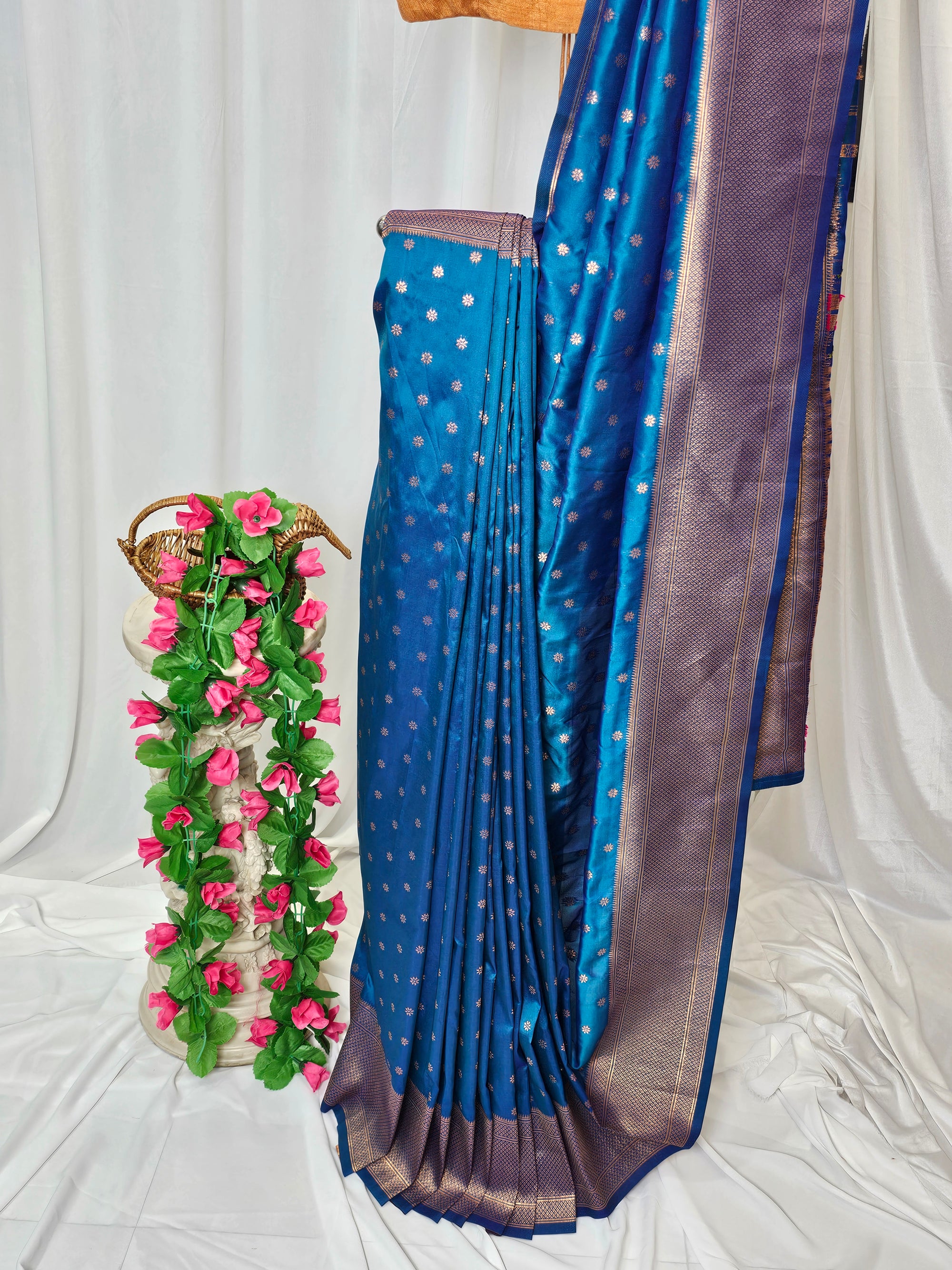 Royal Blue Soft-Silk/Semi-Silk Paithani Saree with Gold Zari Peacock & Narali Border  Wedding & Festive Wear