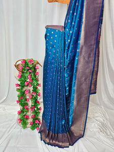 Royal Blue Soft-Silk/Semi-Silk Paithani Saree with Gold Zari Peacock & Narali Border  Wedding & Festive Wear