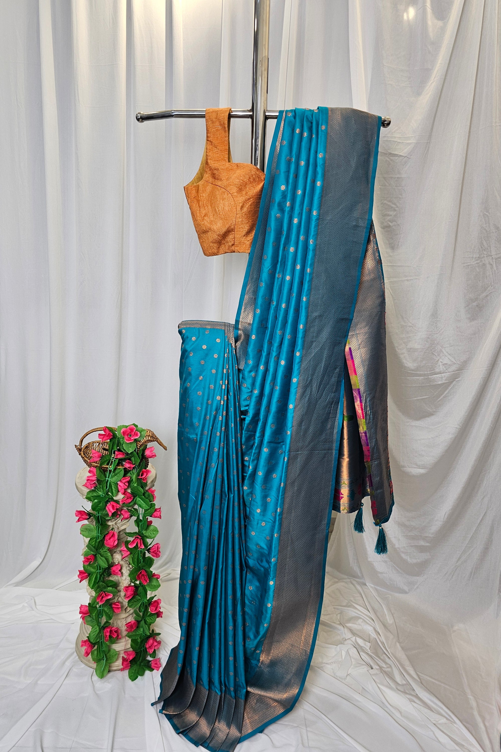 Rama Green Soft-Silk/Semi-Silk Paithani Saree with Gold Zari Peacock & Narali Border  Wedding & Festive Wear