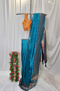 Rama Green Soft-Silk/Semi-Silk Paithani Saree with Gold Zari Peacock & Narali Border  Wedding & Festive Wear