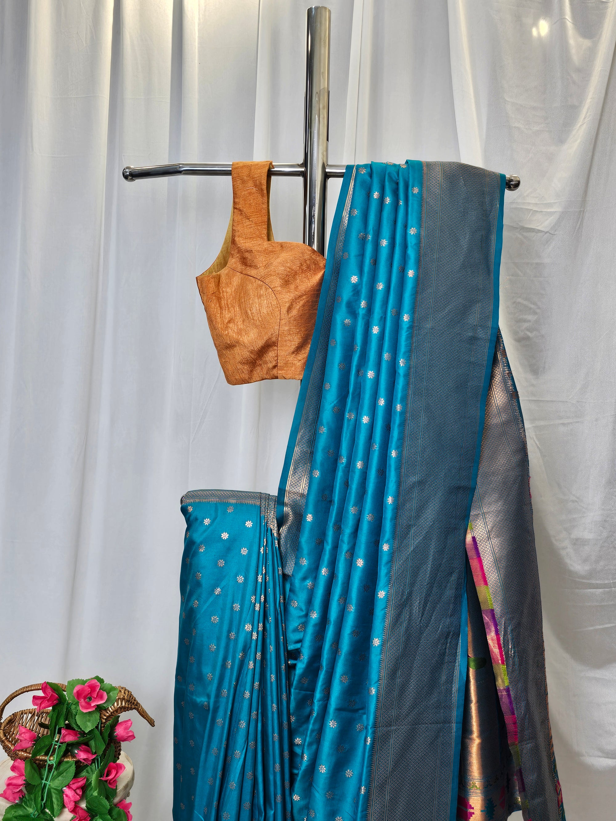 Rama Green Soft-Silk/Semi-Silk Paithani Saree with Gold Zari Peacock & Narali Border  Wedding & Festive Wear