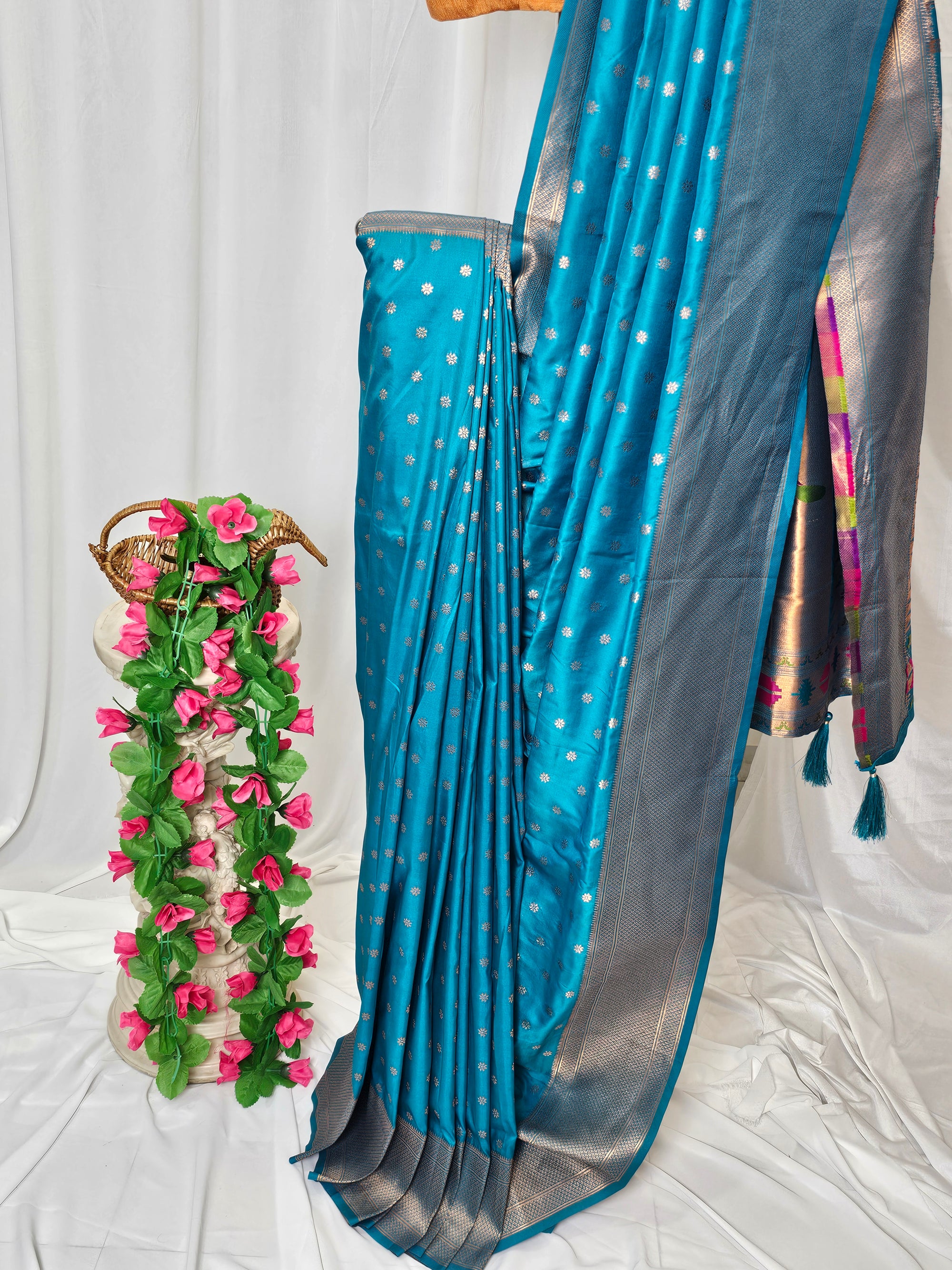 Rama Green Soft-Silk/Semi-Silk Paithani Saree with Gold Zari Peacock & Narali Border  Wedding & Festive Wear