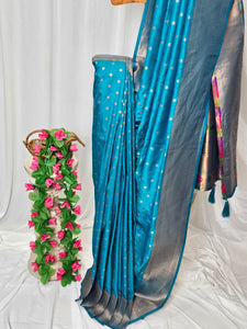Rama Green Soft-Silk/Semi-Silk Paithani Saree with Gold Zari Peacock & Narali Border  Wedding & Festive Wear