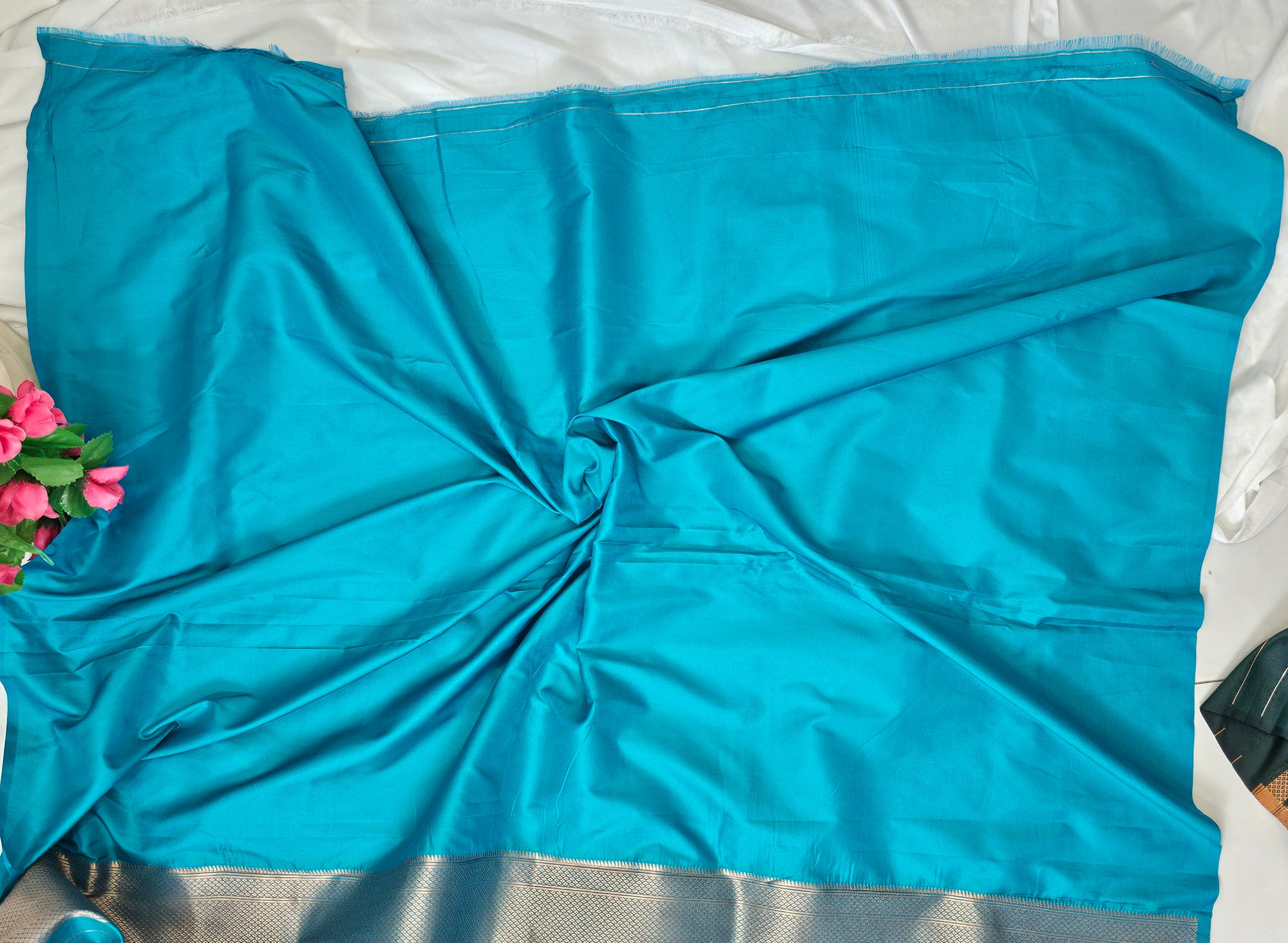 Rama Green Soft-Silk/Semi-Silk Paithani Saree with Gold Zari Peacock & Narali Border  Wedding & Festive Wear