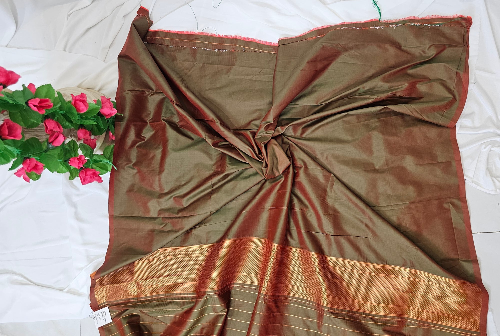 Olive Green Soft-Silk/Semi-Silk Paithani Saree with Gold Zari Peacock & Narali Border  Wedding & Festive Wear