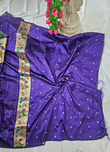 Purple Soft-Silk Paithani Saree with Gold Zari Peacock & Lotus Border and Pallu – Wedding & Festive Wear