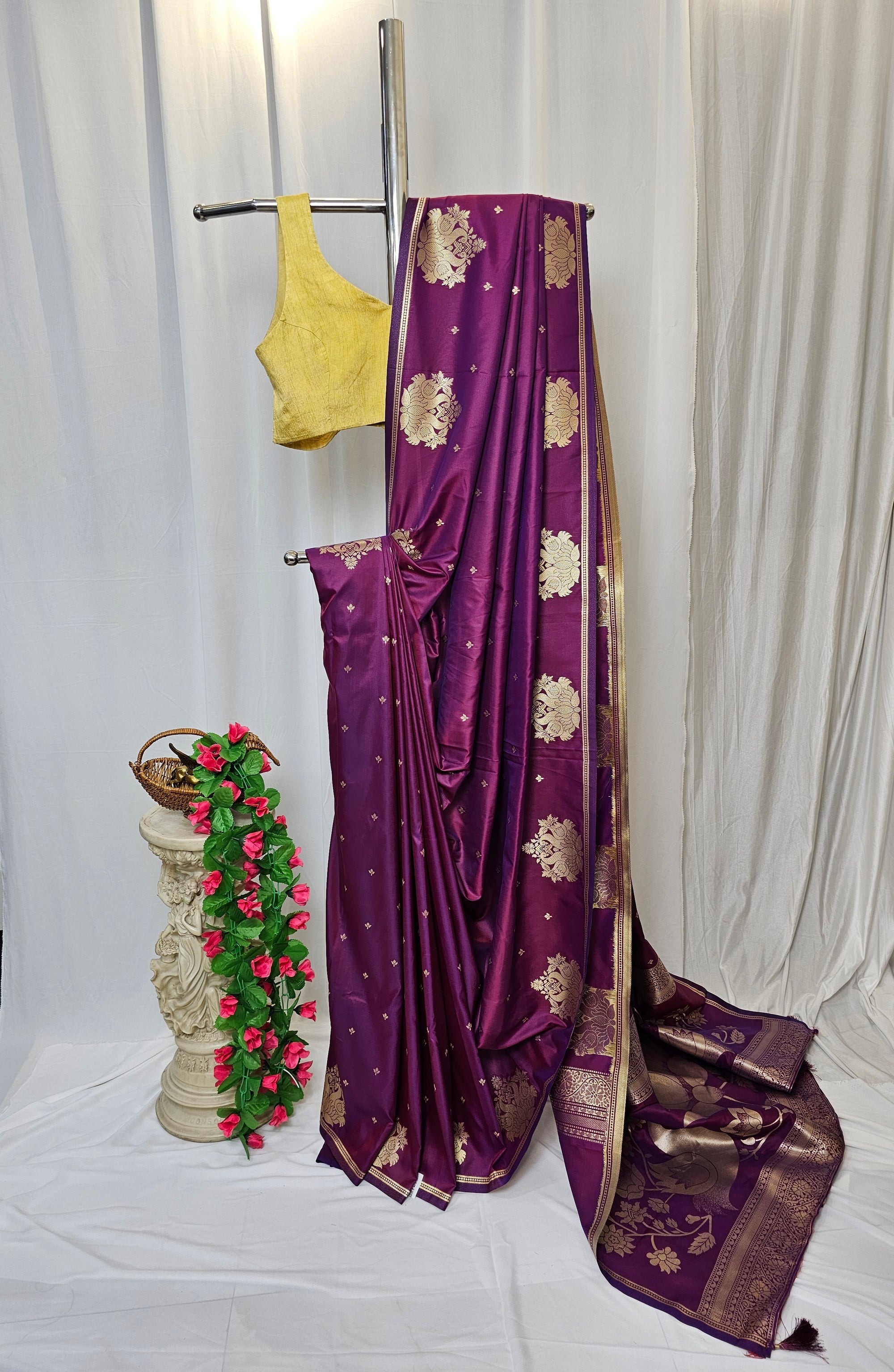 Purple Soft-Silk Paithani Saree with Gold Zari Open Rajhans Border & Jai Jui Full Butti – Wedding & Festive Wear