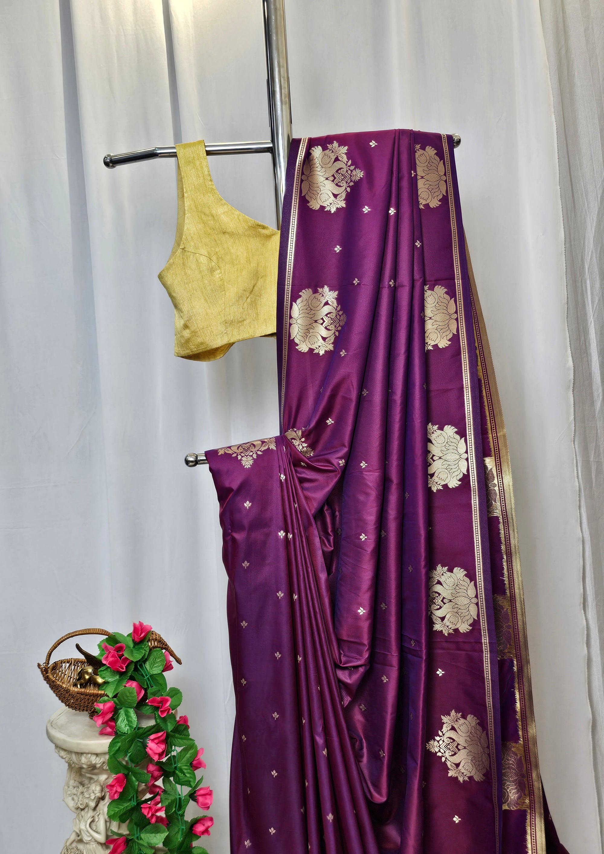 Purple Soft-Silk Paithani Saree with Gold Zari Open Rajhans Border & Jai Jui Full Butti – Wedding & Festive Wear