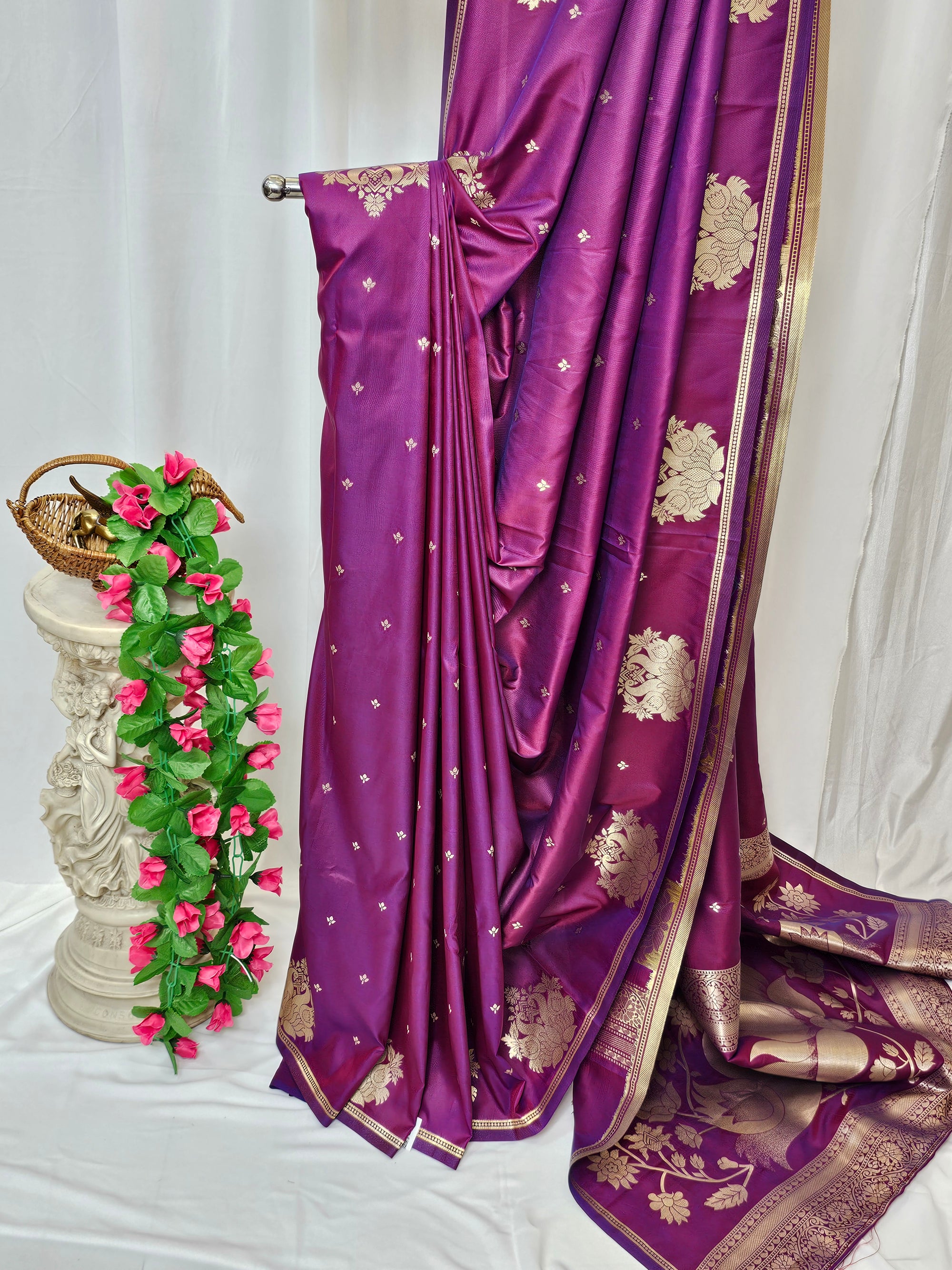 Purple Soft-Silk Paithani Saree with Gold Zari Open Rajhans Border & Jai Jui Full Butti – Wedding & Festive Wear
