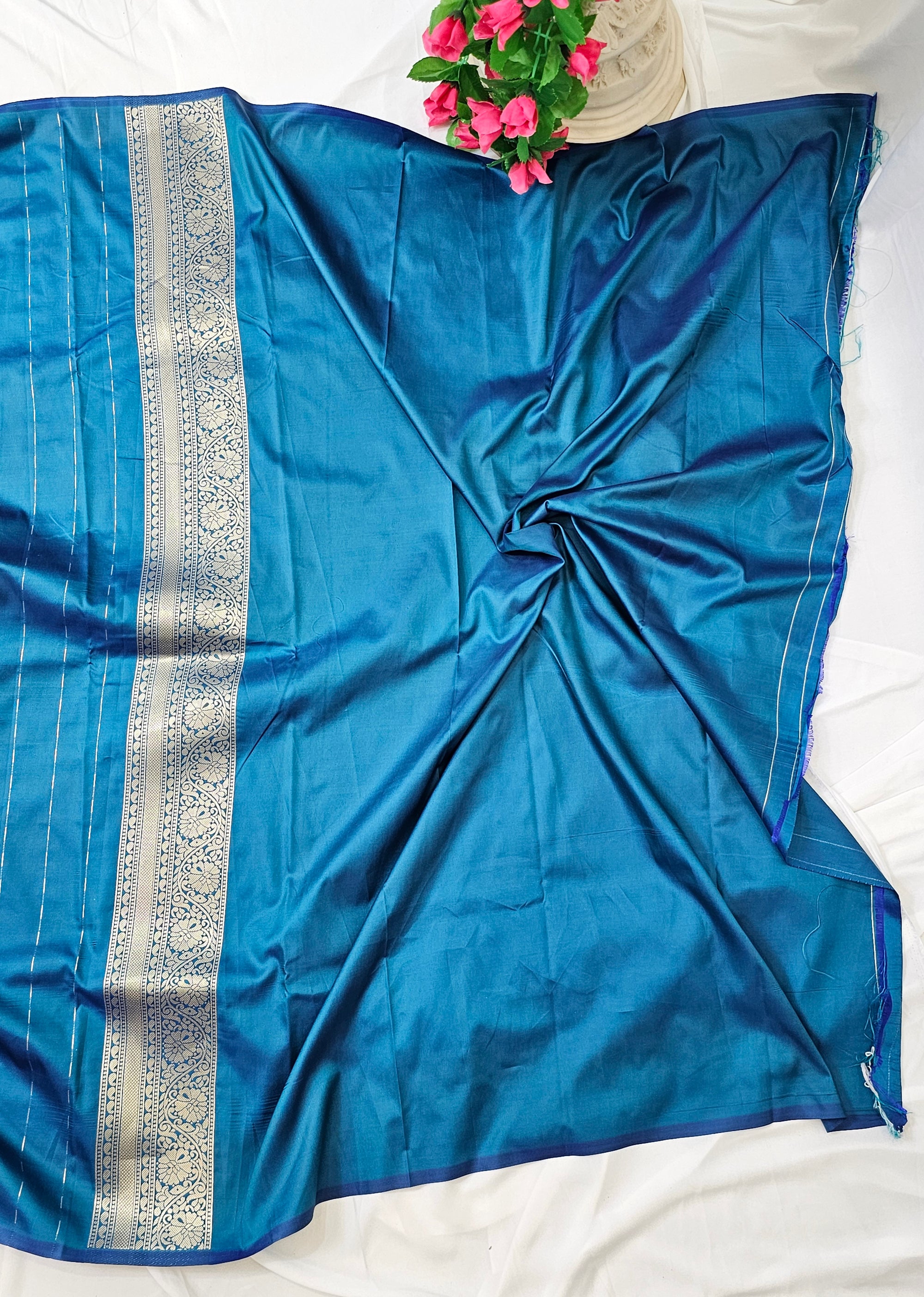 Rama Blue Soft-Silk Paithani Saree with Gold Zari Rajhans Border & Jai Jui Full Butti – Wedding & Festive Wear