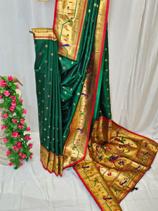 Green Soft Silk Paithani Saree with Copper Zari Peacock Border & Pallu  Wedding & Festive Wear