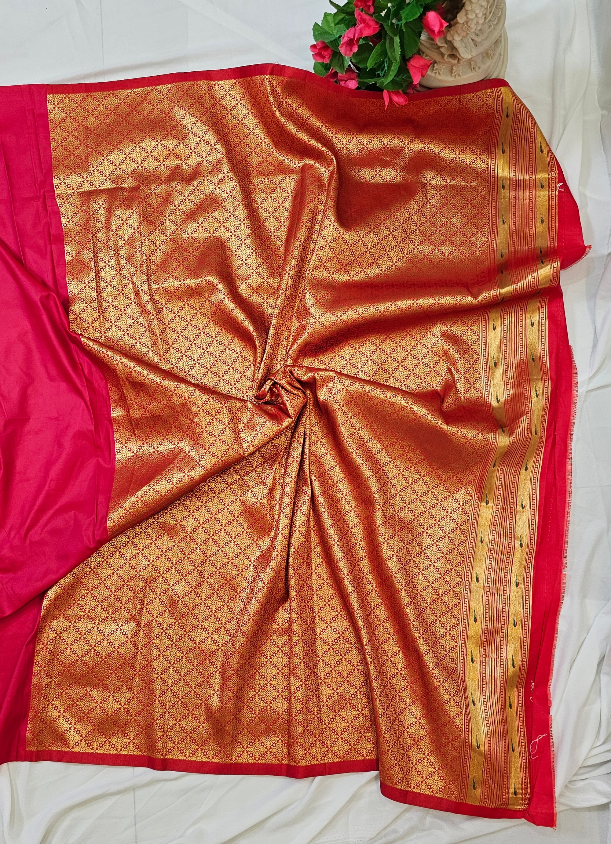 Rani Pink Semi-Silk Paithani Saree with Copper Zari Peacock & Parrot Border and Pallu  Wedding & Festive Wear