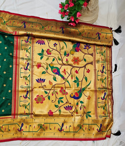 Green Soft Silk Paithani Saree with Copper Zari Peacock Border & Pallu  Wedding & Festive Wear