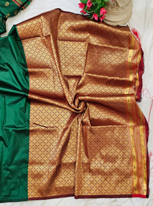 Green Soft Silk Paithani Saree with Copper Zari Peacock Border & Pallu  Wedding & Festive Wear
