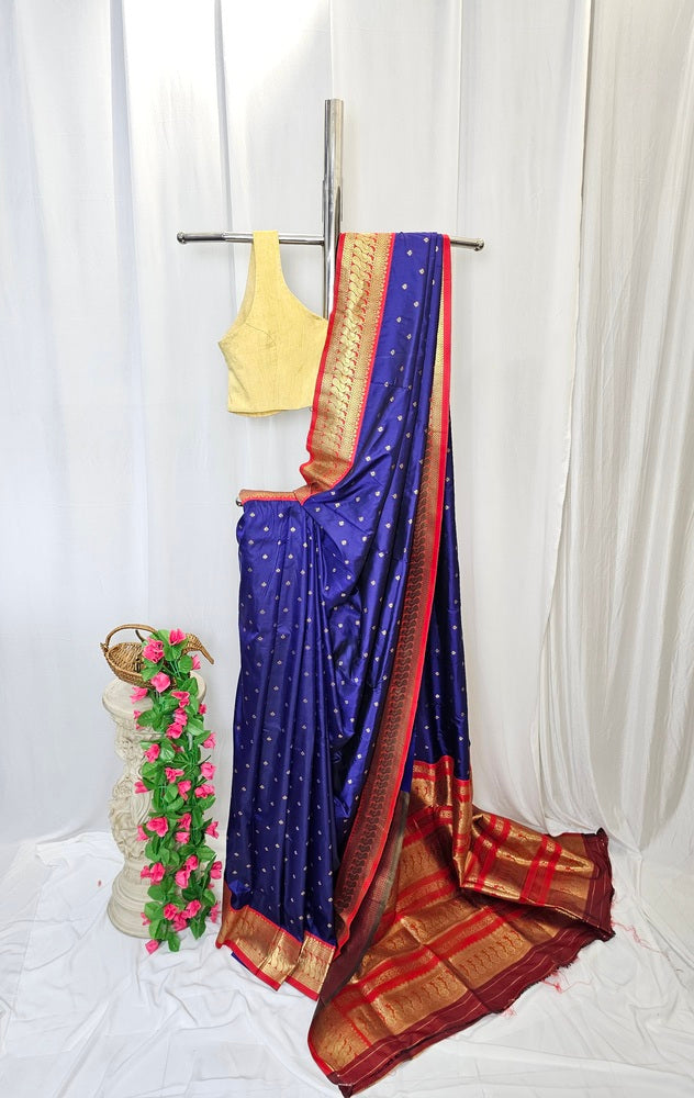 Navy Blue Soft-Silk Gadwal Saree with Copper Zari Peacock Border & Rich Pallu  Wedding & Festive Wear