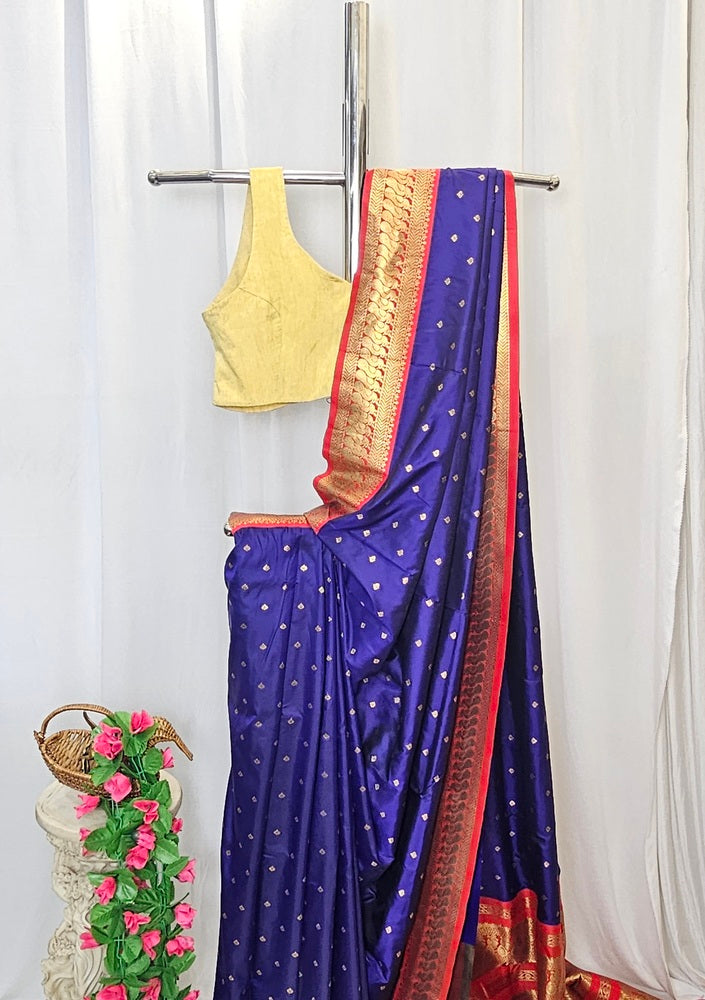 Navy Blue Soft-Silk Gadwal Saree with Copper Zari Peacock Border & Rich Pallu  Wedding & Festive Wear