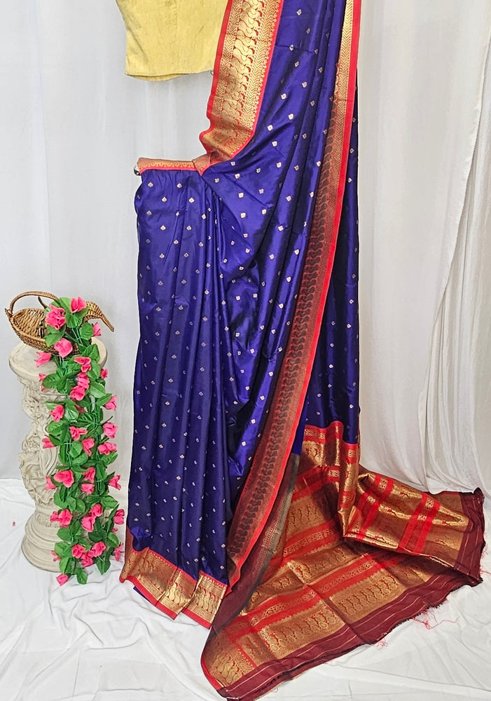 Navy Blue Soft-Silk Gadwal Saree with Copper Zari Peacock Border & Rich Pallu  Wedding & Festive Wear