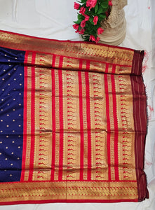 Navy Blue Soft-Silk Gadwal Saree with Copper Zari Peacock Border & Rich Pallu  Wedding & Festive Wear