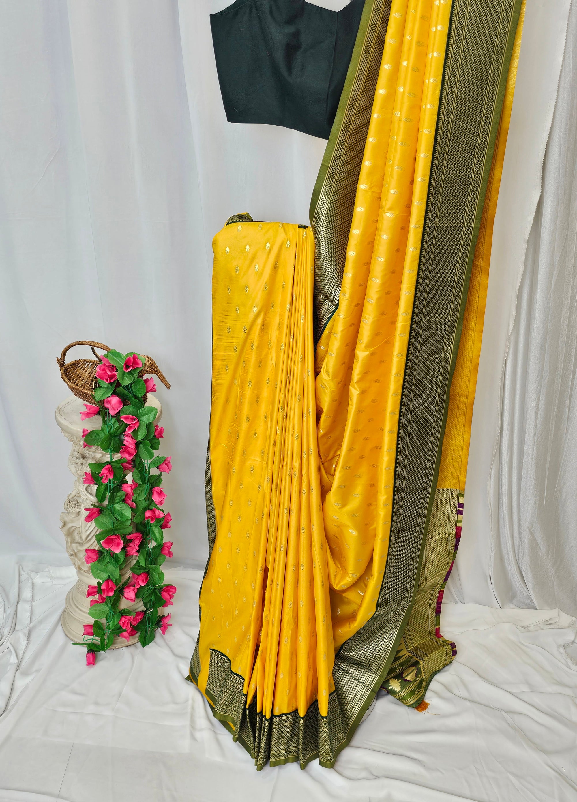 Yellow Soft-Silk Paithani Saree with Gold Zari Narli Border & Classic Paithani Pallu – Wedding & Festive Wear