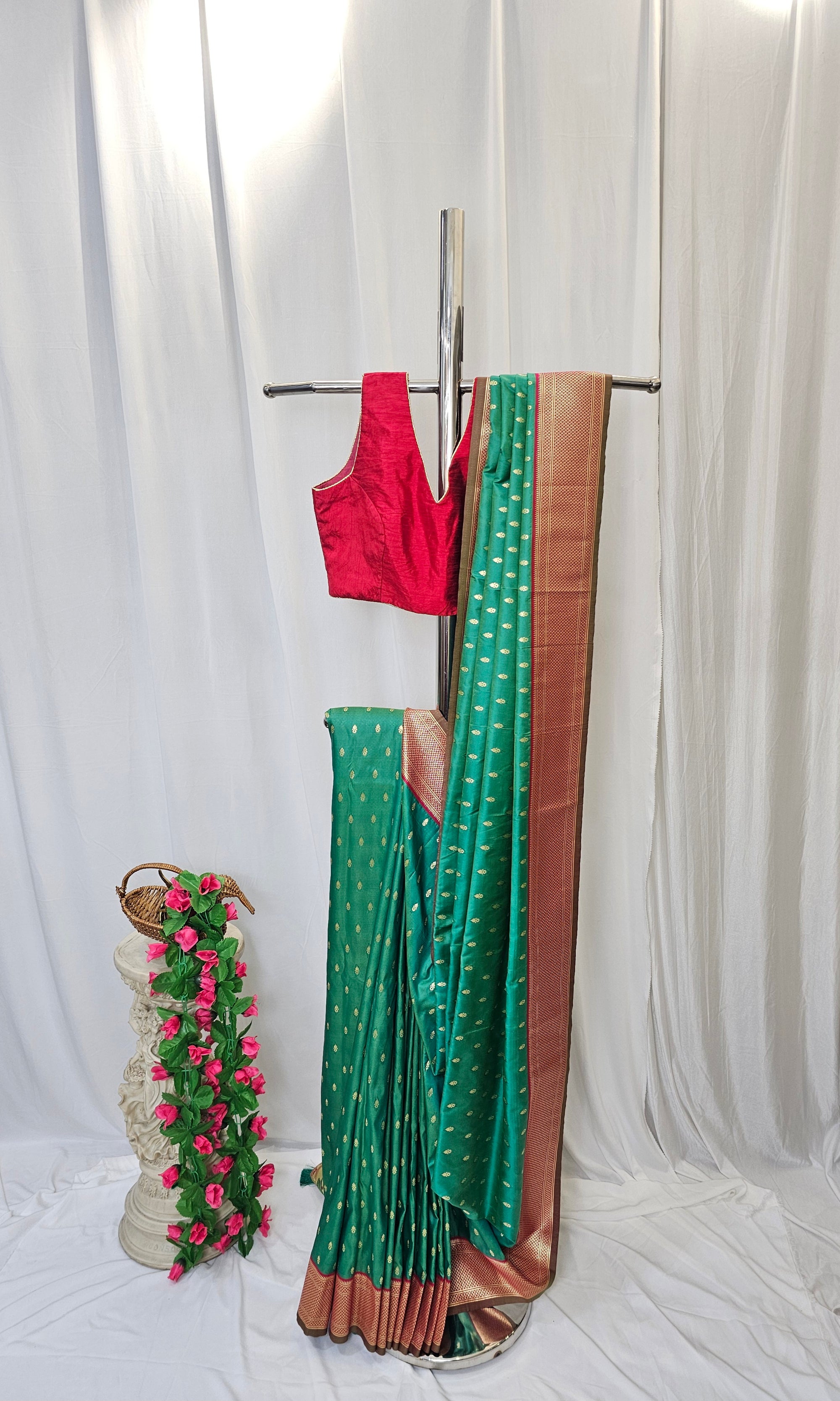 Rama Green Soft-Silk Paithani Saree with Gold Zari Narli Border & Paithani Pallu – Wedding & Festive Wear