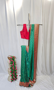 Rama Green Soft-Silk Paithani Saree with Gold Zari Narli Border & Paithani Pallu – Wedding & Festive Wear