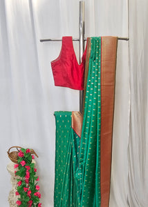 Rama Green Soft-Silk Paithani Saree with Gold Zari Narli Border & Paithani Pallu – Wedding & Festive Wear