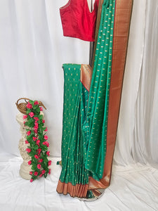 Rama Green Soft-Silk Paithani Saree with Gold Zari Narli Border & Paithani Pallu – Wedding & Festive Wear