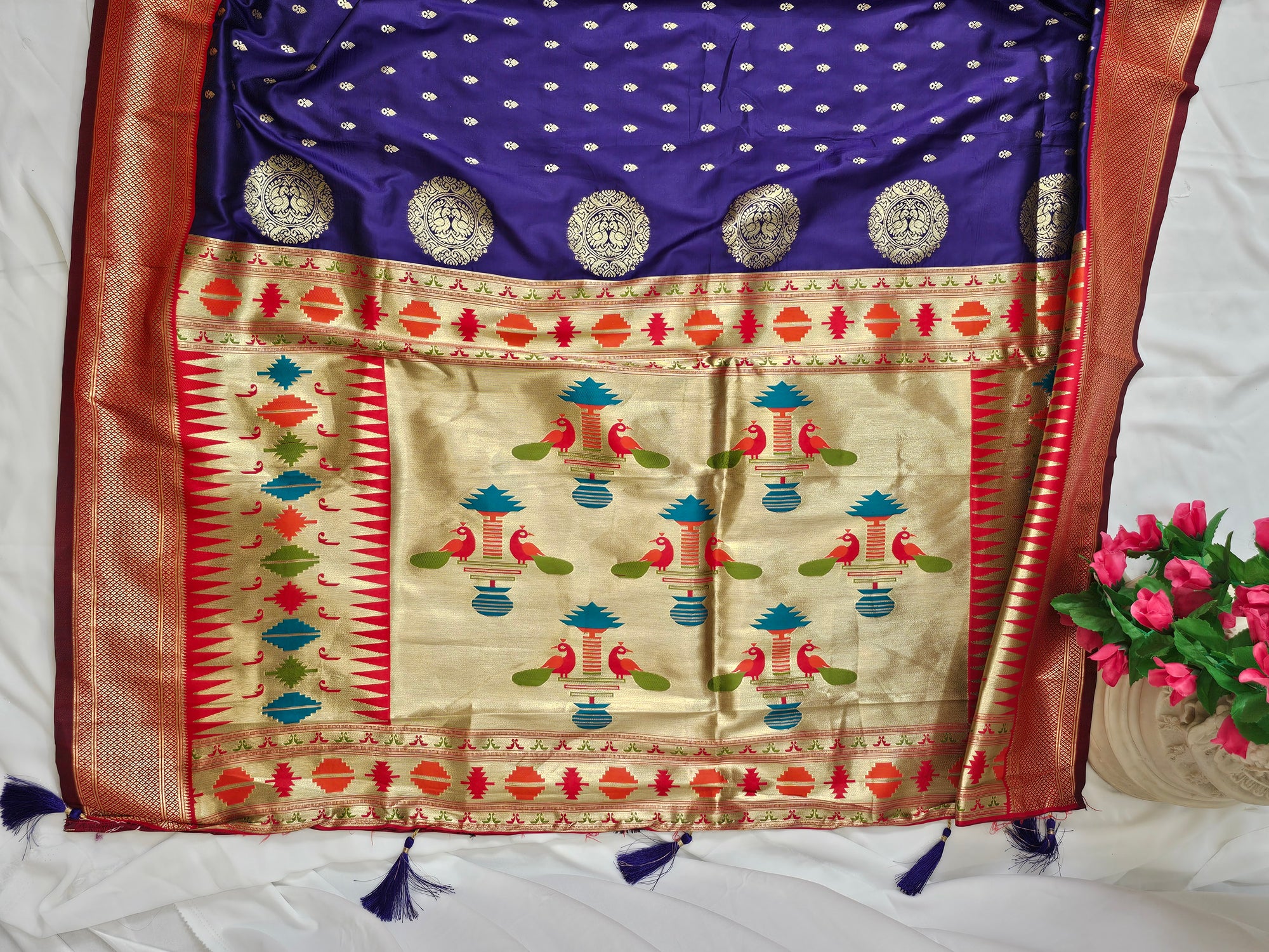 Purple Soft-Silk Paithani Saree with Gold Zari Narali Border & Paithani Pallu – Wedding & Festive Wear