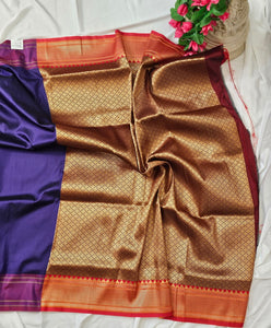 Navy Blue Soft-Silk Paithani Saree with Copper Zari Rose & Peacock Border – Wedding & Festive Wear