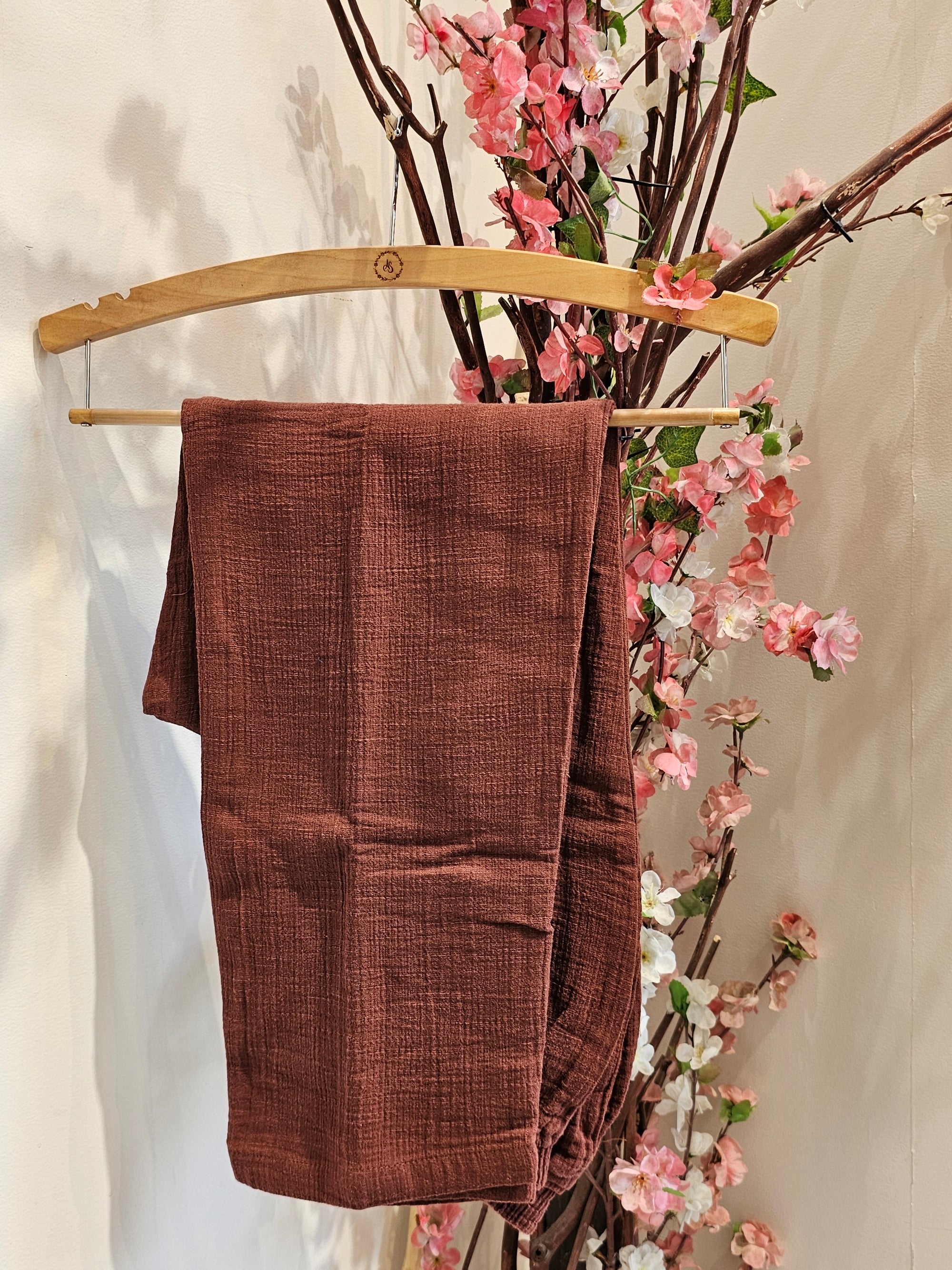 Brown Cotton Gauze Cord Set with Side Button Detail for Women