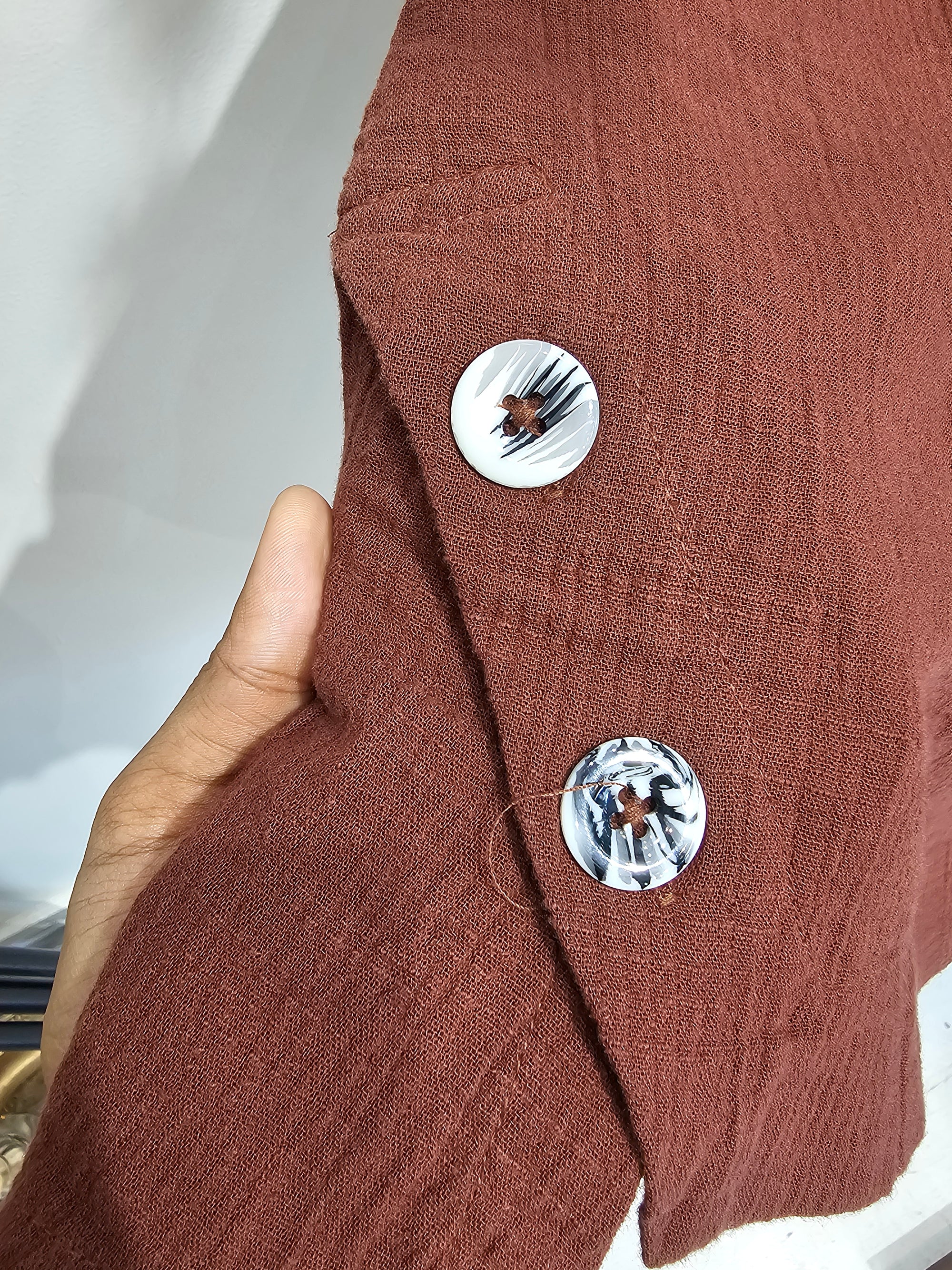 Brown Cotton Gauze Cord Set with Side Button Detail for Women