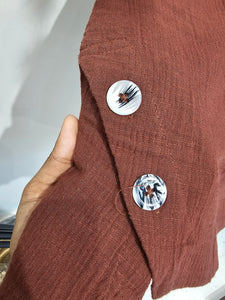 Brown Cotton Gauze Cord Set with Side Button Detail for Women