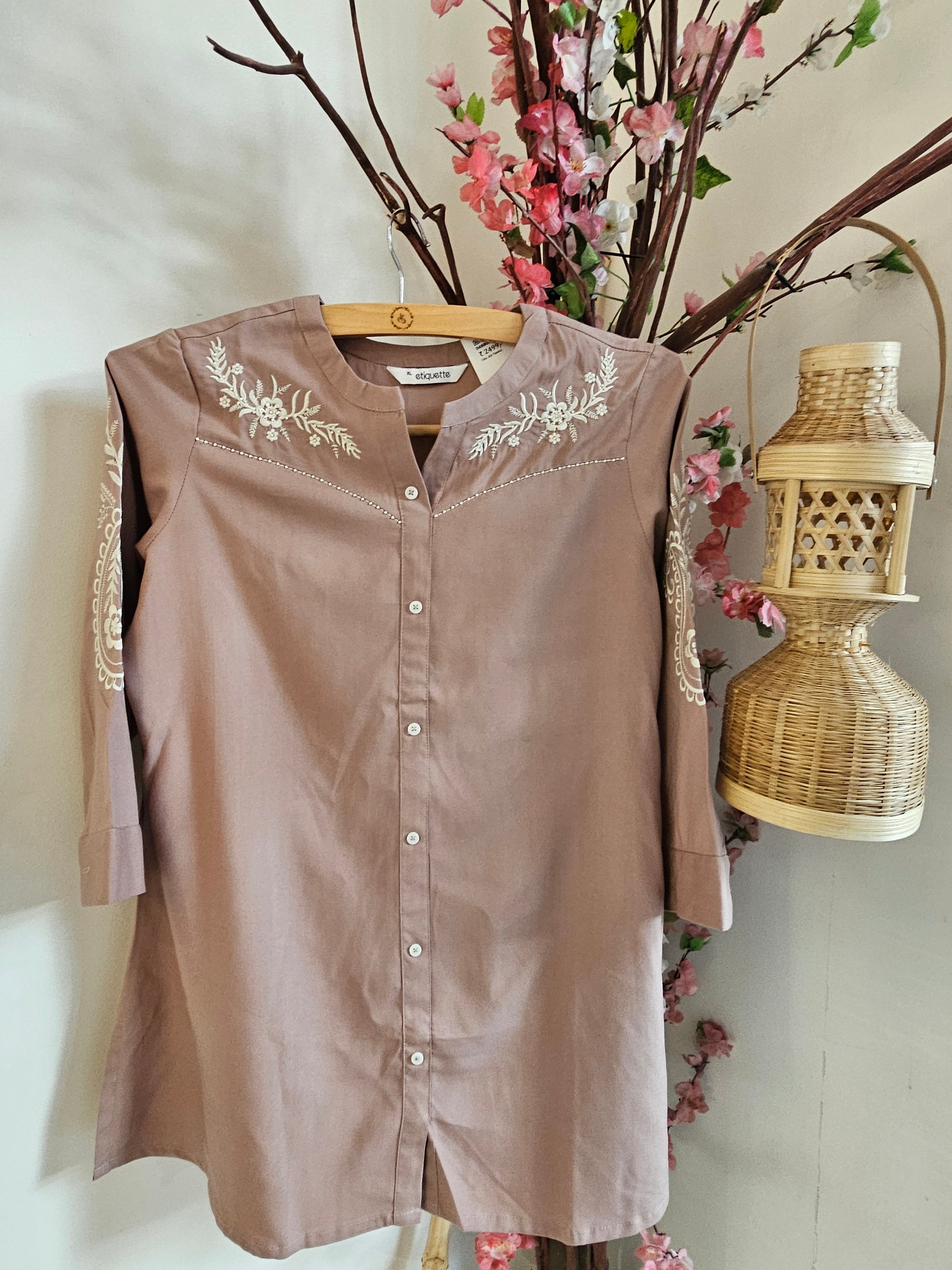 White Embroidered Cotton Blend Cord Set for Women