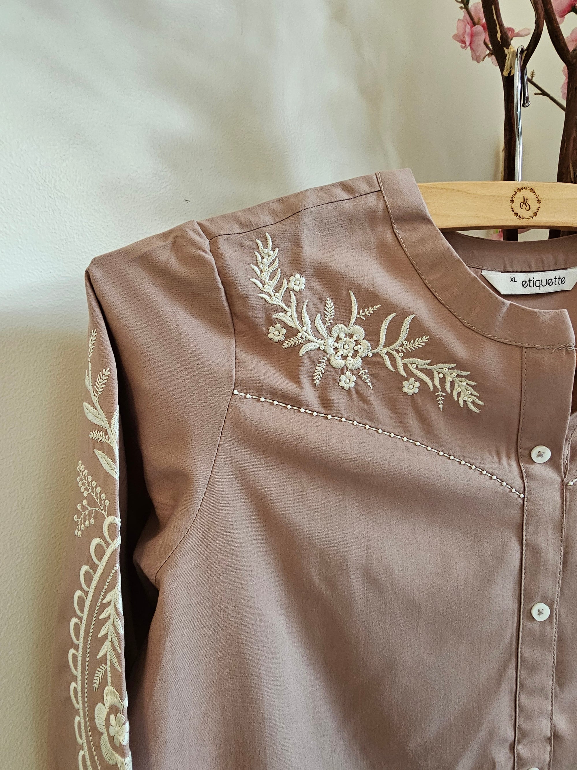 White Embroidered Cotton Blend Cord Set for Women