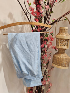 Sky Blue Cotton Cord Set with White Cut Out Embroidery for Women