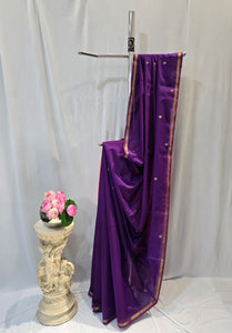 Dark Violet Cotton Maheshwari Saree with Star Flower Buti